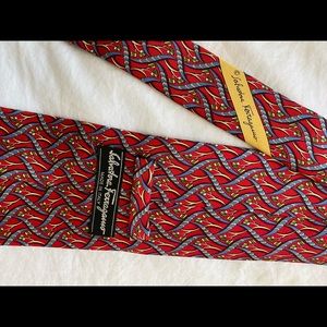 Salvatore Ferragamo Red Neck Tie Leaves & Vines